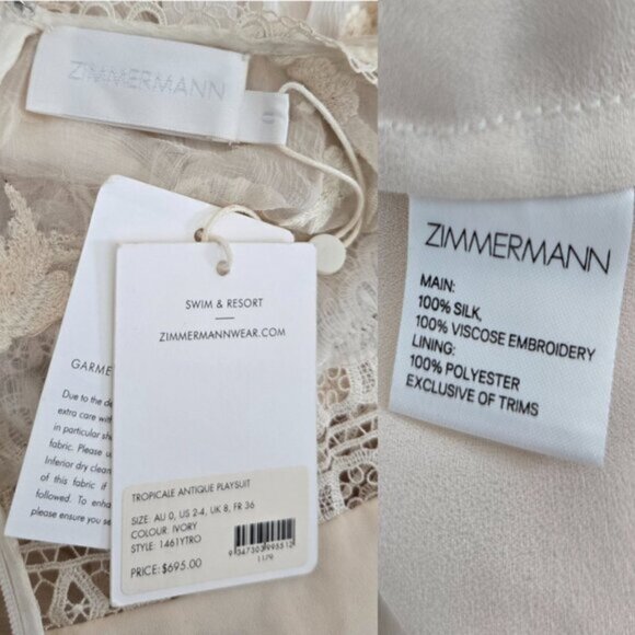 Zimmermann Tropicale Antique Playsuit Romper Size 0 NWT b60E - Picture 4 of 16